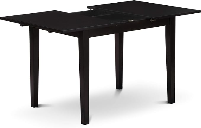 East West Furniture NOFL5-BLK-21 5 Piece Dinette Set for 4 Includes a Rectangle Dining Room Table with Butterfly Leaf and 4 Blue Linen Fabric Upholstered Chairs, 32x54 Inch, Black