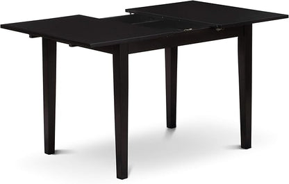 East West Furniture NOFL5-BLK-21 5 Piece Dinette Set for 4 Includes a Rectangle Dining Room Table with Butterfly Leaf and 4 Blue Linen Fabric Upholstered Chairs, 32x54 Inch, Black