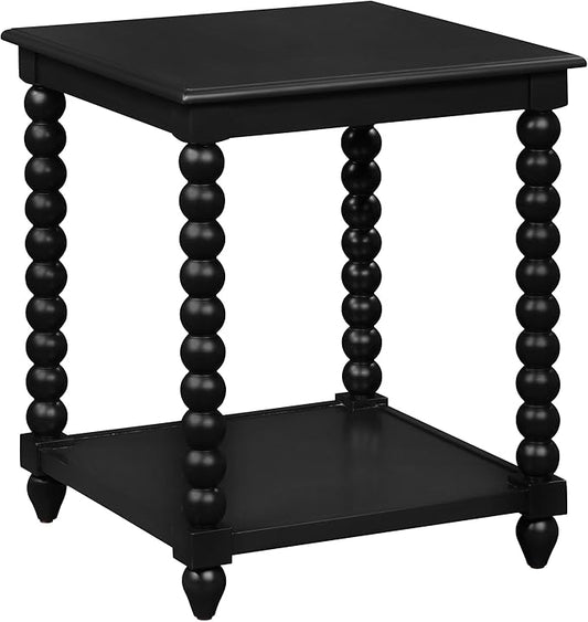 OSP Home Furnishings Elise Cottage Style Table with Spindle Legs, Open Storage Shelf, End Table, Black Finish