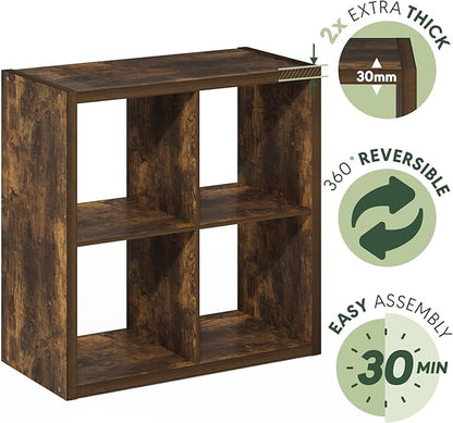 Furinno Cubicle Open Back Decorative Cube Storage Organizer, 4-Cube, Amber Pine