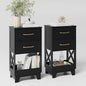 Tall Nightstand Set of 2 Side Table with 2 Drawers Modern Night Stand Wooden End Table Bedside Table with Below Open Shelf Solid Feet for Bedroom, Living Room, Black