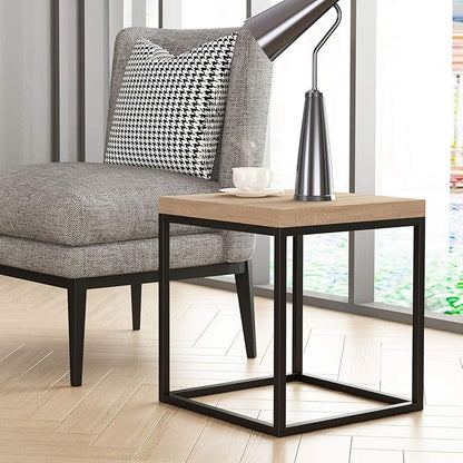 CENSI 18-Inch Natural Oak Accent End Table/Side Table for Living Room, Modern Industrial, Square, Metal and Wood (Natural Wood)