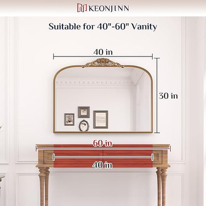 Keonjinn Vintage Mirror 40" x 30", Large Black Antique Mirror with Metal Frame, Ornate Arched Mirrors for Wall, Baroque Decoration for Mantle, Bathroom, Living Room, French Cleat Mounting