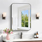 Bathroom Mirror, 18 x 24 inch Metal Framed Black Rectangle Mirror, Rounded Corner Rectangular Vanity Mirror, Wall Mounted Mirror for Modern Bedroom Living Room Hangs Horizontal or Vertical