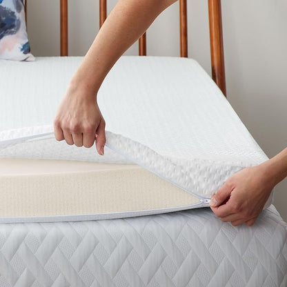 LUCID 2 Inch Traditional Foam Topper and LUCID Zippered Enclosure Mattress Topper Cover, Full