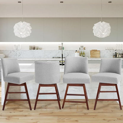 Counter Height Barstools Set of 6,360° Swivel Bar Stools with Back,26 inch Modern Counter barstools,Upholstered Bar Tall Stools for Kitchen Counter,Kitchen Island,Bar, Home (Light Gray, SET OF 6)