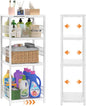 4 Tier Expandable Slim Storage Shelf, Metal Shelving Unit for Bathroom Storage Organizer, Freestanding Narrow Shelf for Small Spaces, Open Floor Shelves for Bathroom, Laundry Room, Kitchen,White