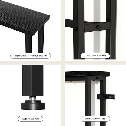 GRLEAF 39" Narrow Console Sofa Table with Built-in Power Strip (4 AC Outlets & 4 USB Ports) – 4.9ft Power Cord, Metal Frame, Easy Assembly, Ideal for Behind Couch, Hallway, and Home Office | Black