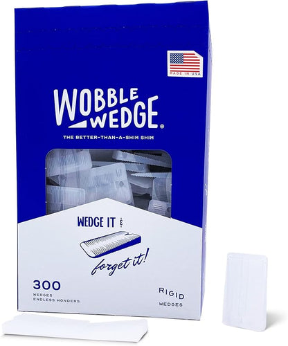 The Original Wobble Wedge Rigid Plastic Shims-MADE IN USA- Heavy-Duty Leveling Wedges for Furniture, Tables, Toilets, Home Improvement & Work Projects-Transparent Plastic Shim, Leveling Feet, 300 Pack