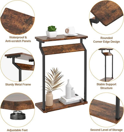 Narrow Side Table for Small Spaces, End Table for Couch, Slim Couch Tray Tables, Skinny Thin End Tables for Living Room, Bedroom, Rustic Brown