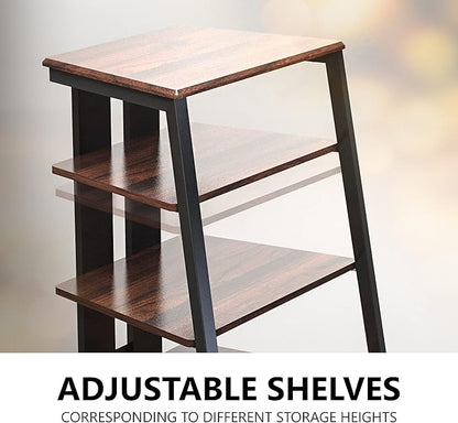 FITUEYES Design 4-Tier AV Media Stand Corner Shelf for Record Player Wooden Stereo Cabinet Audio Rack Tower with Height Adjustable Wooden Shelves for ps4 (Walnut)