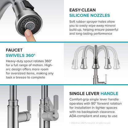 KRAUS Allyn Transitional Industrial Pull-Down Single Handle Kitchen Faucet in Spot-Free Stainless Steel, KPF-4101SFS