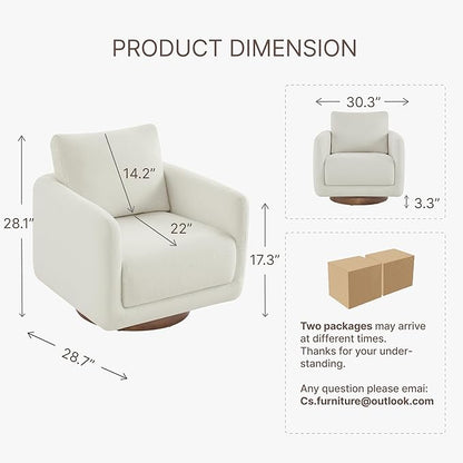 Modern Swivel Accent Chair, 360° Rotating Round Barrel Armchair with Performance Fabric Upholstery for Living Room, Bedroom, Office, Reading Nook, Set of 2,Cream