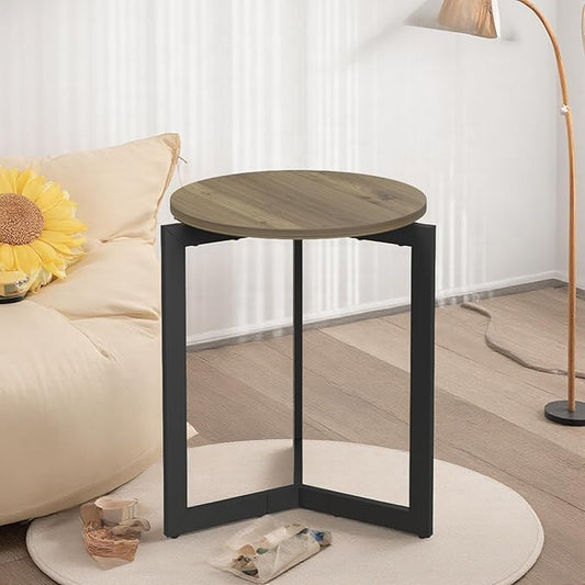 Round Dining Table, 15.75" Small Dinner Table with Metal Base Round Brown Side End Tables for Dining Room, Kitchen, Living Room