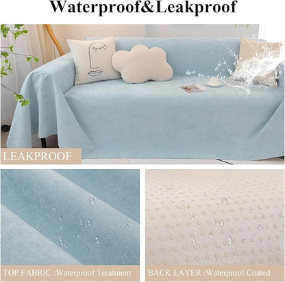 STACYPIK Waterproof Sky Blue Loveseat Couch Cover for Sectional, Couch Cover for Dogs, Anti-Slip Anti-Cat Scratch Furniture Protector for 2 Cushion Couch, Modern Couch Cushion Covers for Pets-71X90IN