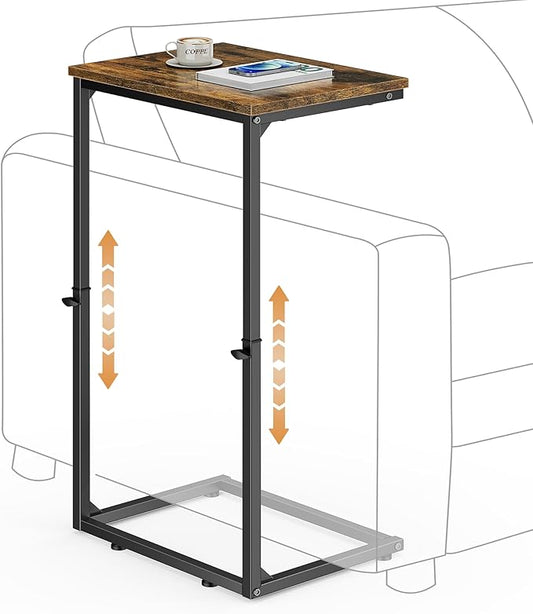 Vagusicc C Shaped End Table for Couch, 33.2'' Tall C Table Adjustable Height Side Table, Small Side Table for Small Spaces, Couch Tables That Slide Under, Tv Tray Table for Living Room, Rustic Brown