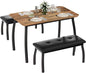 3 Piece Farmhouse Dining Table Set for 4, Compact Rustic Kitchen Table with 2 Padded Benches, Space Saving Breakfast Nook Furniture Set for Small Spaces, Apartments, Vintage