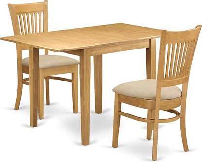 East West Furniture NDVA3-OAK-C 3 Piece Dining Room Furniture Set Contains a Rectangle Kitchen Table with Dropleaf and 2 Linen Fabric Upholstered Dining Chairs, 30x48 Inch, Oak