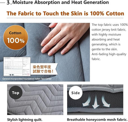 EMOOR Japanese Wool-Blend Padded Futon Mattress GOMA King Dark Gray, Gusset Foldable Sotrable Elastic Bands Floor Sleeping Guest Bed Tatami Mat