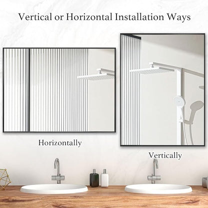26x40 Inch Black Bathroom Mirror, Copper-Free Mirror, Aluminum Alloy Frame Vanity Mirror, Rectangle Wall Mounted Mirror, Modern Mirror for Bedroom/Living Room/Porch Horizontal or Vertical