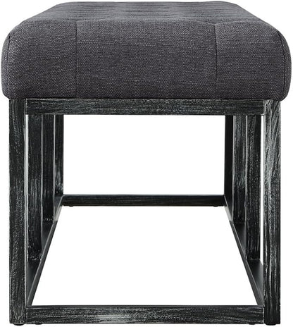 24KF Upholstered Tufted Long Bench with Metal Frame Leg, Linen Bench Ottoman with Padded Seat-Dark Gray