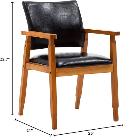 NOBPEINT Mid-Century Dining Side Chair with Faux Leather Seat in Black, Arm Chair in Walnut