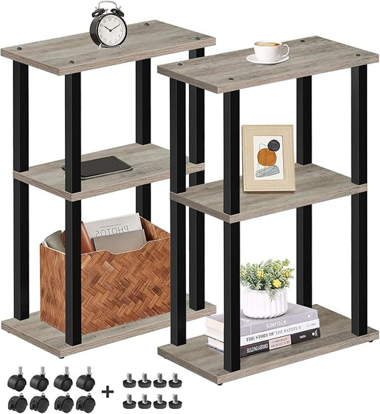 TUTOTAK Small Side Table, Narrow End Table, Bedside Table, Set of 2, Couch Side Table with Wheels for Living Room or Bedroom, Greige TB01BG0612