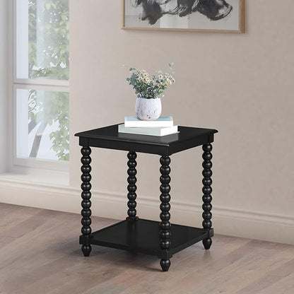 OSP Home Furnishings Elise Cottage Style Table with Spindle Legs, Open Storage Shelf, End Table, Black Finish