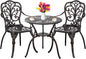 Outdoor Bistro Table and Chairs Set of 2 Cast Aluminum Patio Bistro Set with Umbrella Hole, All Weather Bistro Table Set for Garden, Suitable for All People, Bronze