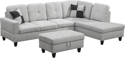 L Shaped Sectional Couches, Lounge Modular Sectional Sofa with Ottoman Storage, Modern Comfy L Shaped Couch for Living Room Furniture Sets, Bedroom, Gray