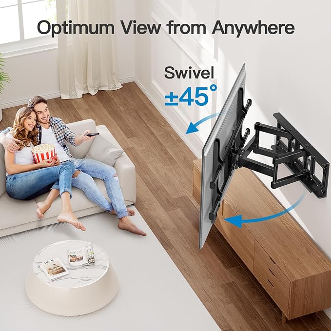 Pipishell Full Motion TV Wall Mount for Most 37-75 Inch TVs up to 132lbs, Wall Mount TV Bracket Articulating Swivel Tilt Extension Leveling Max VESA 600x400mm Fits 12/16" Wood Stud, PILFK1
