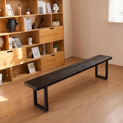 Black Bench Wooden Bench with Metal Legs Suitable for Dining Room Living Room Office Conference Room Indoor Stool Multiple （62.99in）
