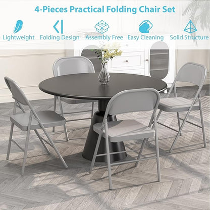 Metal Folding Chairs Steel Frame with Double Hinged for Office Kitchen Dinning Wedding Patio and Garden,No Assembly, Set of 4, Grey