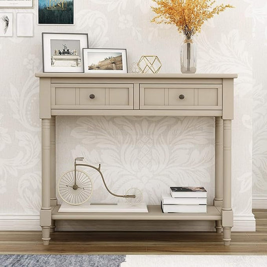Merax Long Narrow Entryway Console Table with Storage Drawers and Bottom Shelf Antique Gray