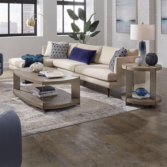 Liberty Furniture Harlow Living Room Opt 3 Piece Set - Oval Cocktail Table, 2 End Tables - Sandstone & Satin Nickel