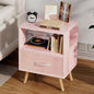 Night Stand, Pink Kids Nightstand with Drawer, Nursery Side Table with Open Storage, 2-Tier Modern End Table, Bedside Table for Small Space, Living Room, Bedroom