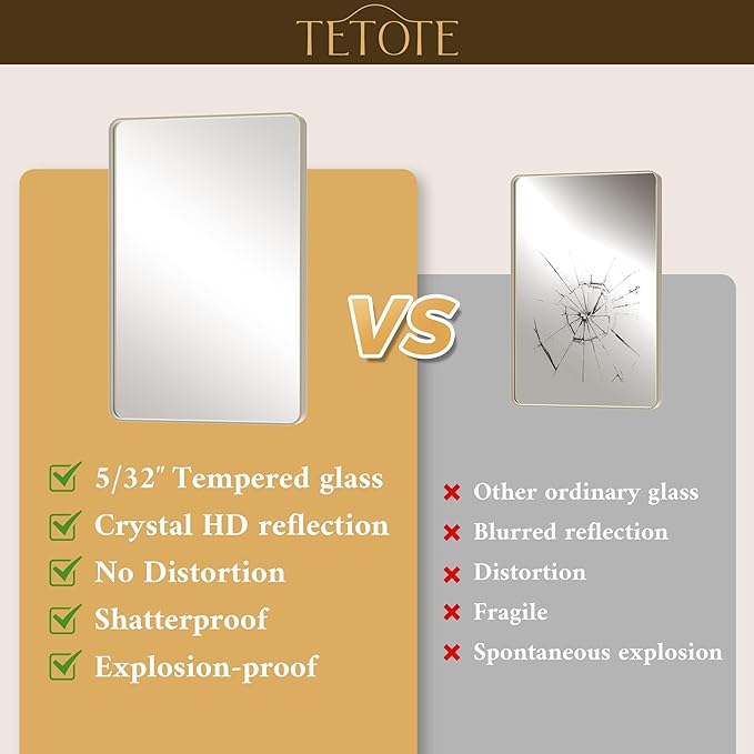 TETOTE 55 x 36 Inch Brushed Nickel Mirror Metal Framed Bathroom Mirror, Tempered Glass, Modern Farmhouse Wall Mounted Mirror for Decorative(Horizontal/Vertical)