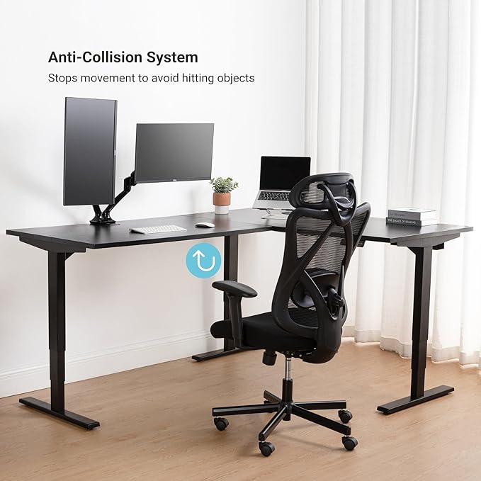Progressive Desk Height Adjustable Computer Standing Desk - L Shaped 70" x 55" Corner Electric Stand Up Rising Workstation - Dark Cherry, Gray Frame