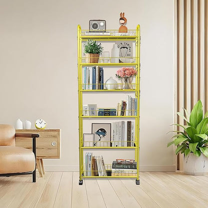 6-Tier Slim Storage Cart with Wheels,6in Narrow Rolling Shelf,Sturdy Slim Storage Ideal for Kitchen, Bathroom, and Laundry Room, Yellow