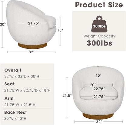 INK+IVY Jessel Swivel Accent Chair – Barrel Back Design, Sherpa Upholstery, 360-Degree Wood Base, Modern Lounge Seating for Living Room or Bedroom, 32" W, Cream