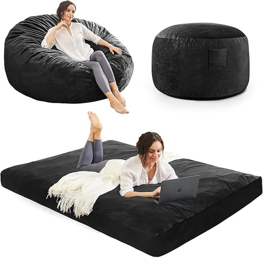 Bean Bag Chairs for Teens - Bean Bag Chair Convertible Bean Bag Bed - Small Beanbag Chair with Micro Fiber Cover/Furniture Foam Filler - Bean Bag Couch Sofa in Bedroom Dorm Room - Youth Carbon Black