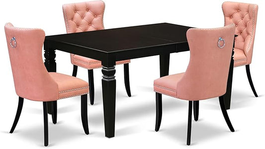 East West Furniture LGDA5-BLK-23 5 Piece Dinette Set Includes a Rectangle Dining Table with Butterfly Leaf and 4 Polyester Fabric Upholstered Chairs, 42x84 Inch, Black