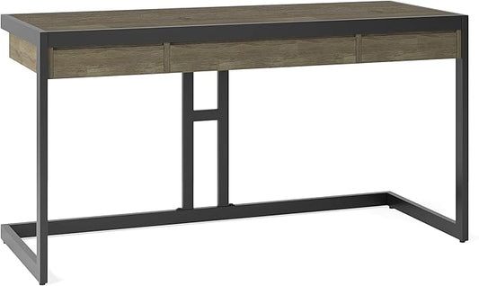SIMPLIHOME Erina SOLID ACACIA WOOD Industrial 60 inch Wide Writing Office Desk in Distressed Grey for the Office Desk, Writing Table, Workstation and Study Table