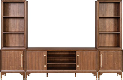 Furniture of America Forma Mid-Century Modern 5-Piece 118-inch Entertainment Center with Storage Piers, Cabinets and 5 Cable Holes, TV Stand for Living Room, Bedroom, Guest Room, Walnut