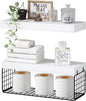 QEEIG Bathroom Shelves Over Toilet - Wall Mounted Floating Shelves Toilet Paper Storage Small Farmhouse Decor Shelf 16 inch Set of 2, White and Black (019-WB2)