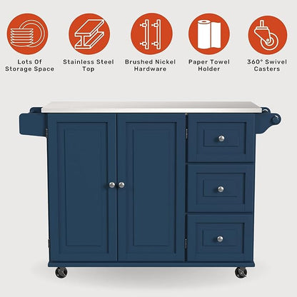 homestyles Mobile Kitchen Island Cart with Stainless Steel Top, Blue