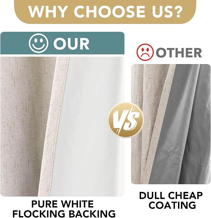 H.VERSAILTEX Linen Blackout Curtains Durable Thick Textured Linen Look 100% Blackout Patio Door Curtain Anti Rust Grommet Extra Wide Sliding Door Curtain Panel, W100 x L108 inch - Natural