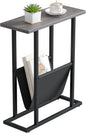 Yusong Small Narrow Side Table for Small Spaces, 17.7" W Slim End Table Magazine Table Nightstand with Storage Holder, Accent Skinny Snack Couch Bedside Table, Grey, Complete Iron Pipes