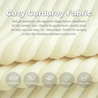 Giant Bean Bag Chair for Adults,Corduroy Chaise Lounge with Unrivaled Back Support, Detachable Neck Pillow, Comfortable Ottoman & Washable Cover for Living Room, Bedroom, Garden(White)