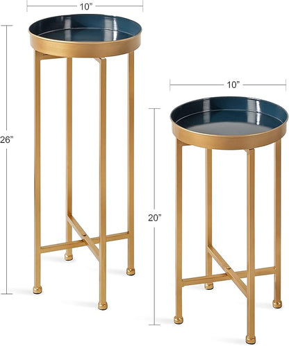 Kate and Laurel Celia Modern Side Table, Set of 2, Navy Blue and Gold, Sophisticated End Tables for Storage and Display